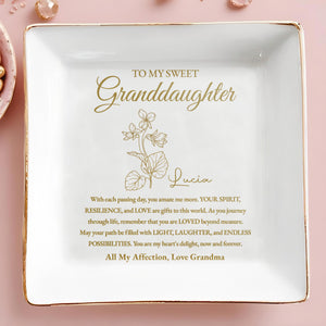 Sweet Granddaughter Love And Affection With Flowers - Personalized Custom Jewelry Dish, Square Ceramic Dish - GDT239_SCRD