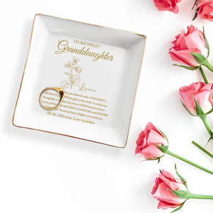 Sweet Granddaughter Love And Affection With Flowers - Personalized Custom Jewelry Dish, Square Ceramic Dish - GDT239_SCRD