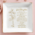 To My Granddaughter, Love And Flowers - Personalized Custom Jewelry Dish, Square Ceramic Dish - GDT240_SCRD
