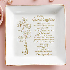 To My Granddaughter, Love And Flowers - Personalized Custom Jewelry Dish, Square Ceramic Dish - GDT240_SCRD