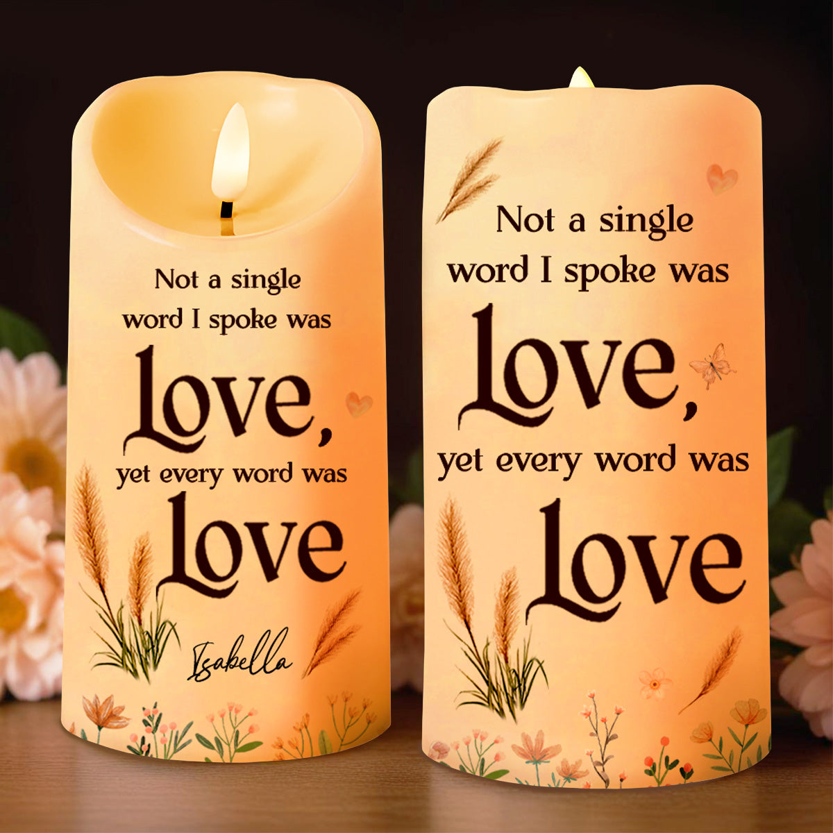Every Word Was Love Wheat and Flowers Design - Personalized Custom LED Candle - GDT242_LECA