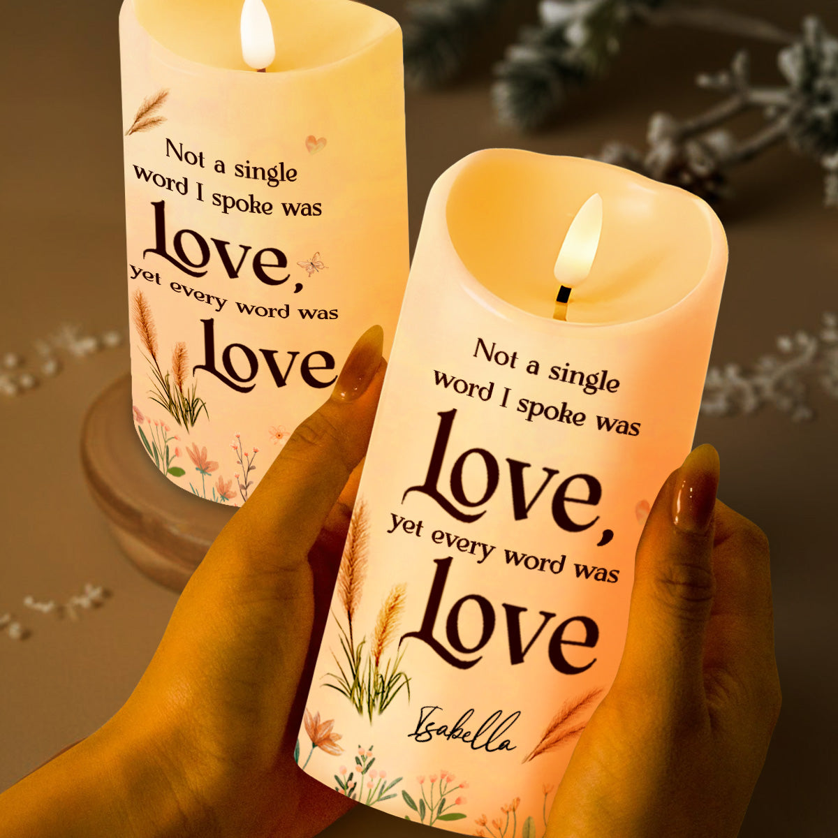 Every Word Was Love Wheat and Flowers Design - Personalized Custom LED Candle - GDT242_LECA