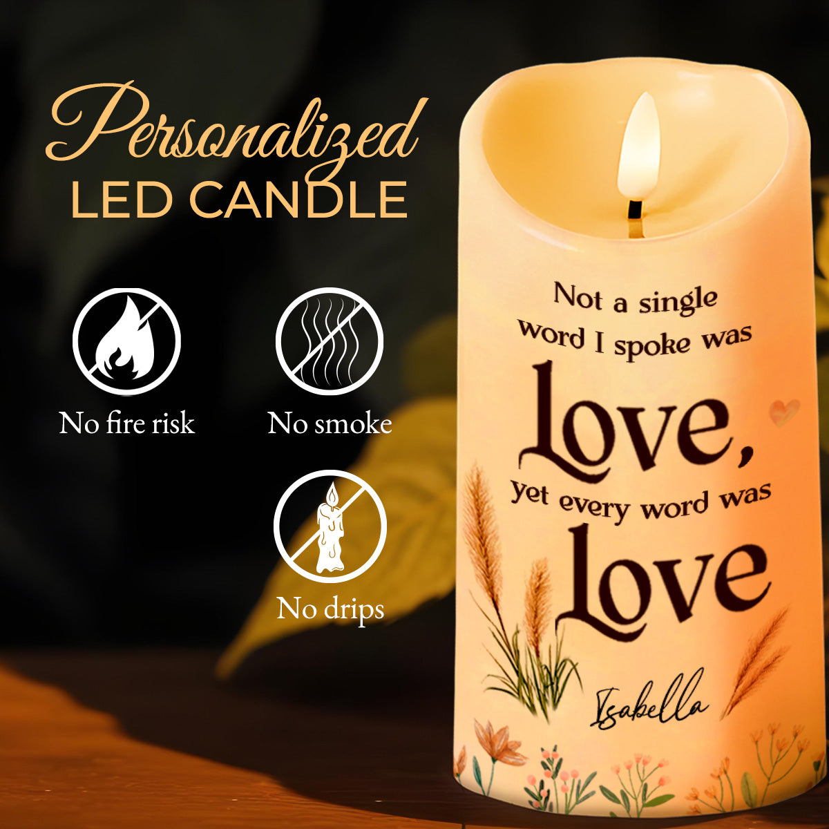 Every Word Was Love Wheat and Flowers Design - Personalized Custom LED Candle - GDT242_LECA