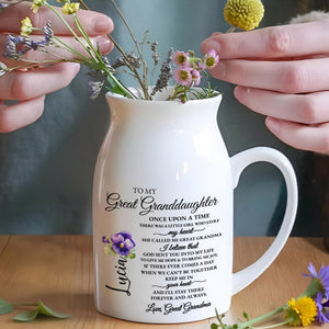 To My Great Granddaughter, Once Upon A Time, Violet Flower - Personalized Ceramic Flower Vase