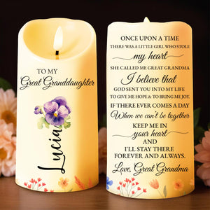 To My Great Granddaughter, Once Upon A Time, Flowers and Candle - Personalized Custom LED Candle - GDT243_LECA