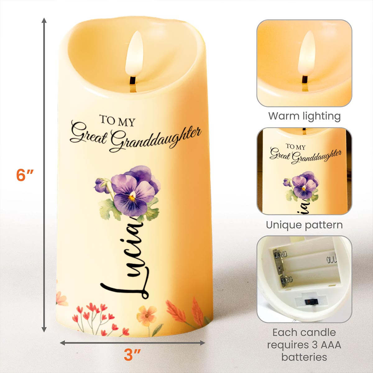 To My Great Granddaughter, Once Upon A Time, Flowers and Candle - Personalized Custom LED Candle - GDT243_LECA