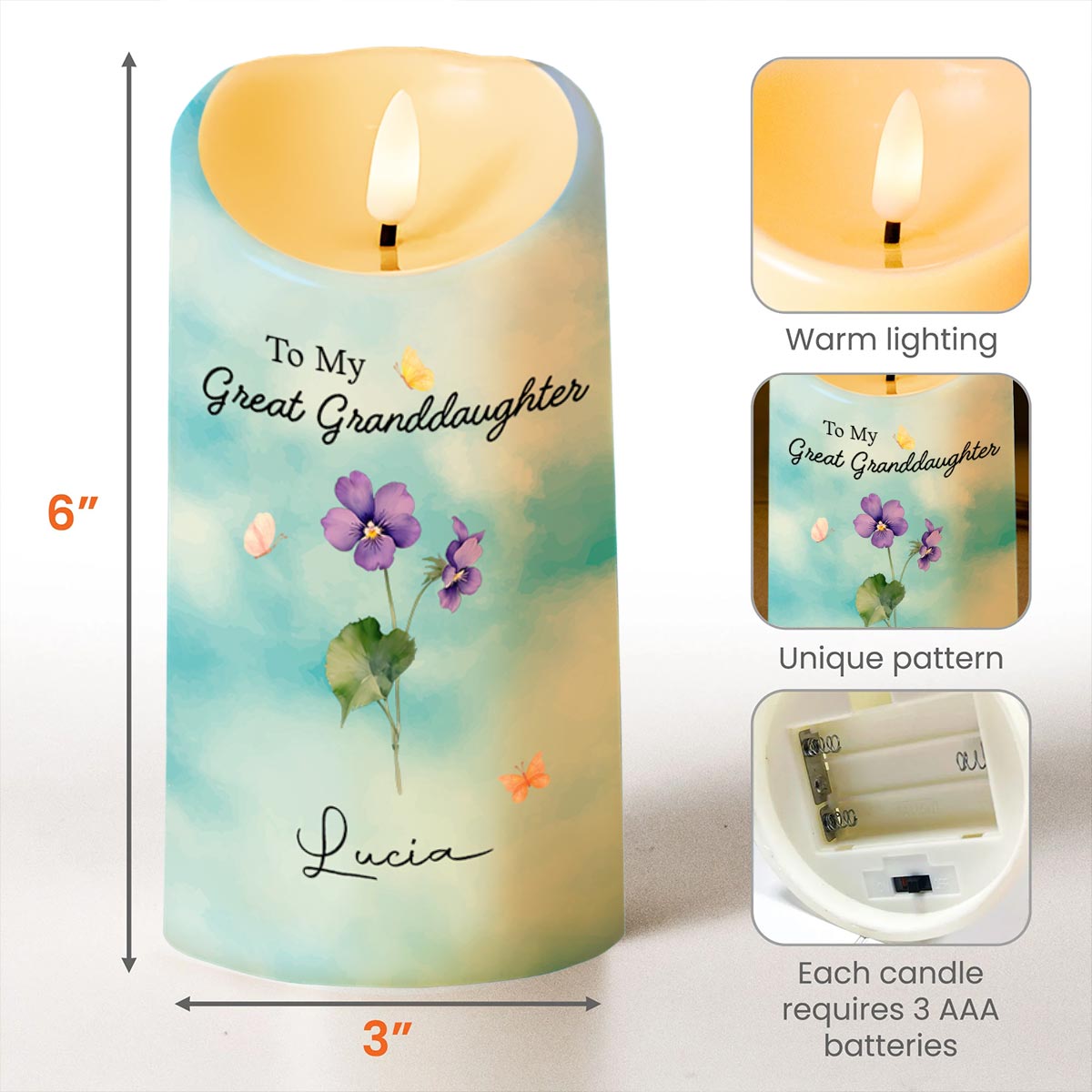 To My Great Granddaughter Remember Whose Great Granddaughter You Are, Flowers and Crown - Personalized Custom LED Candle - GDT244_LECA