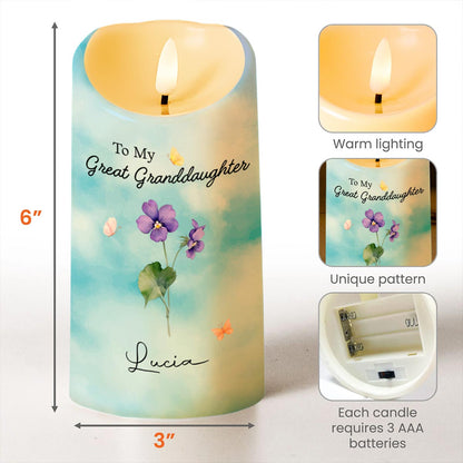 To My Great Granddaughter Remember Whose Great Granddaughter You Are, Flowers and Crown - Personalized Custom LED Candle - GDT244_LECA