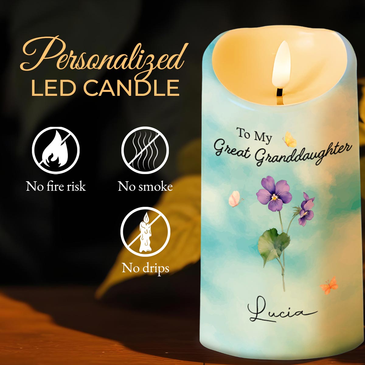To My Great Granddaughter Remember Whose Great Granddaughter You Are, Flowers and Crown - Personalized Custom LED Candle - GDT244_LECA