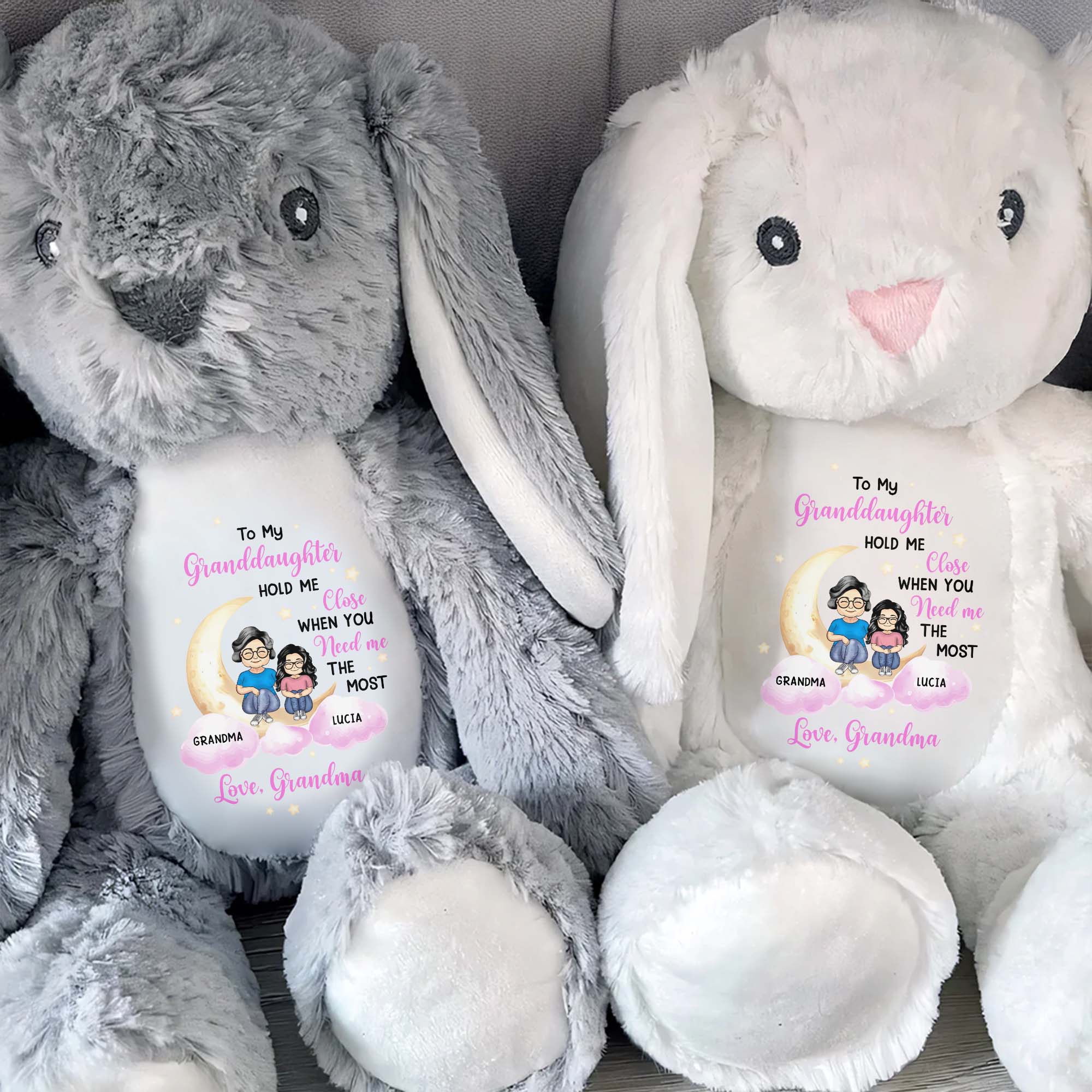To My Granddaughter, Hold Me Close When You Need Me The Most, Bunny and Cartoon Characters - Personalized Stuffed Bunny - GDT252_BUN