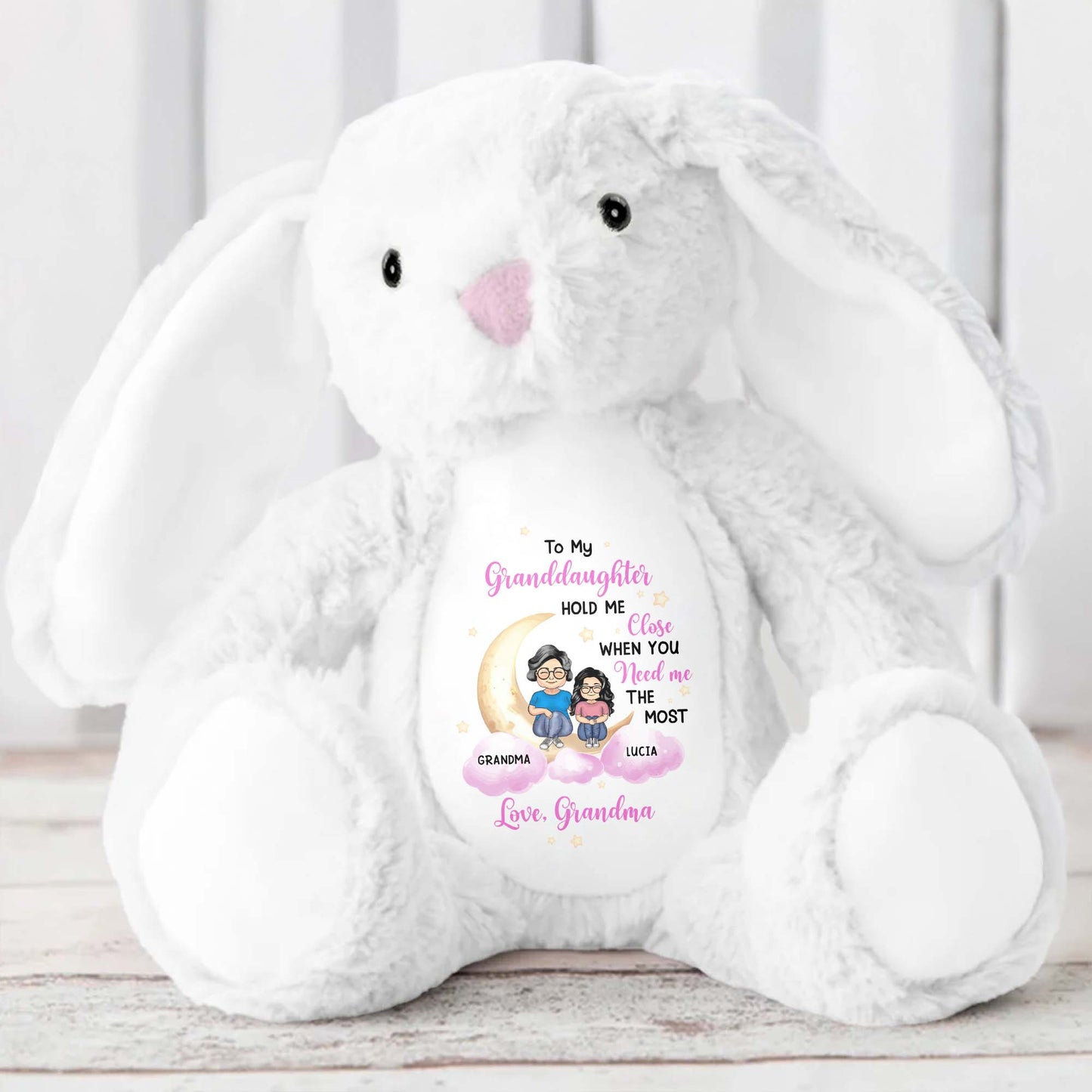 To My Granddaughter, Hold Me Close When You Need Me The Most, Bunny and Cartoon Characters - Personalized Stuffed Bunny - GDT252_BUN