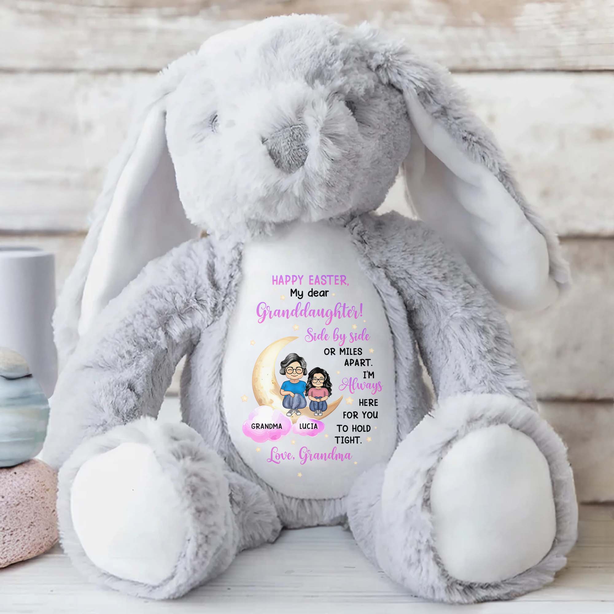 Happy Easter, My Dear Granddaughter, Side By Side Or Miles Apart, Bunny - Personalized Stuffed Bunny - GDT254_BUN