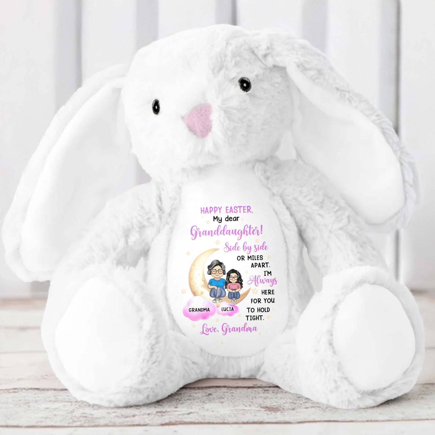 Happy Easter, My Dear Granddaughter, Side By Side Or Miles Apart, Bunny - Personalized Stuffed Bunny - GDT254_BUN