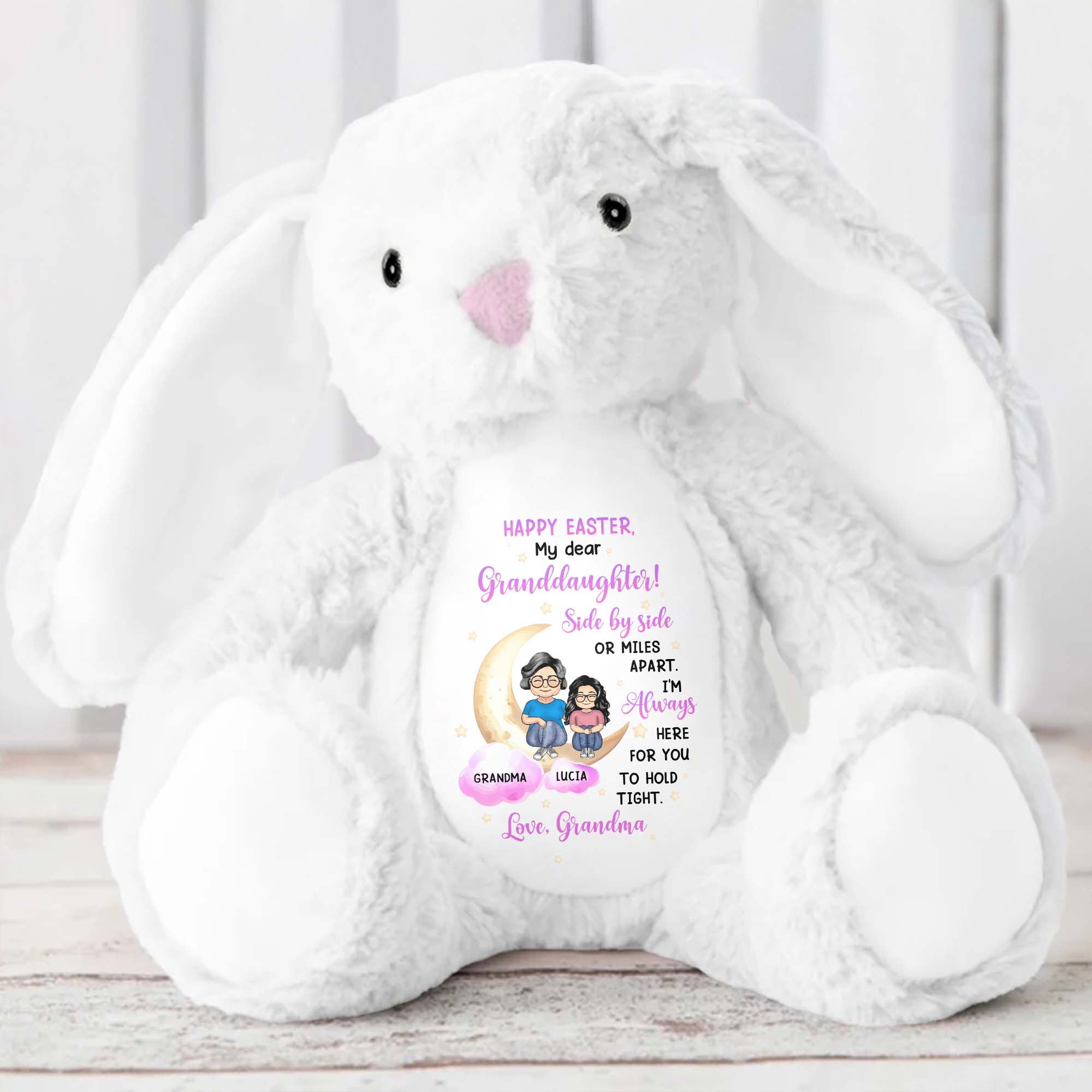 Happy Easter, My Dear Granddaughter, Side By Side Or Miles Apart, Bunny - Personalized Stuffed Bunny - GDT254_BUN