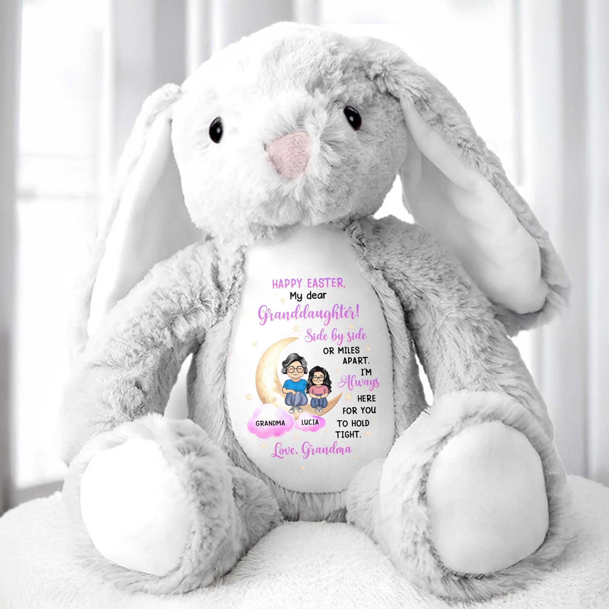 Happy Easter, My Dear Granddaughter, Side By Side Or Miles Apart, Bunny - Personalized Stuffed Bunny - GDT254_BUN