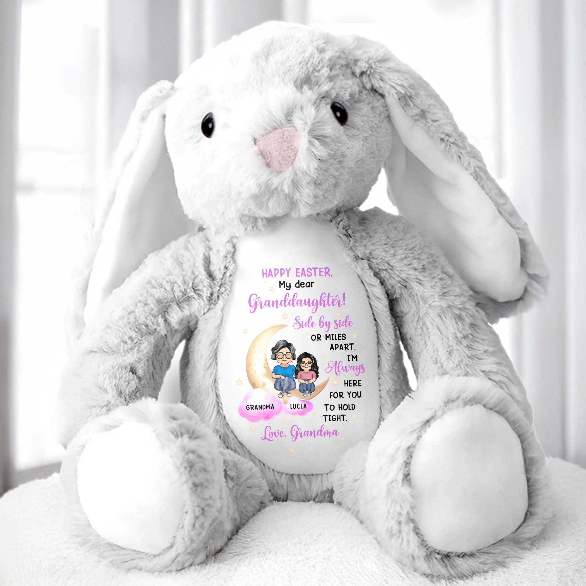 Happy Easter, My Dear Granddaughter, Side By Side Or Miles Apart, Bunny - Personalized Stuffed Bunny - GDT254_BUN