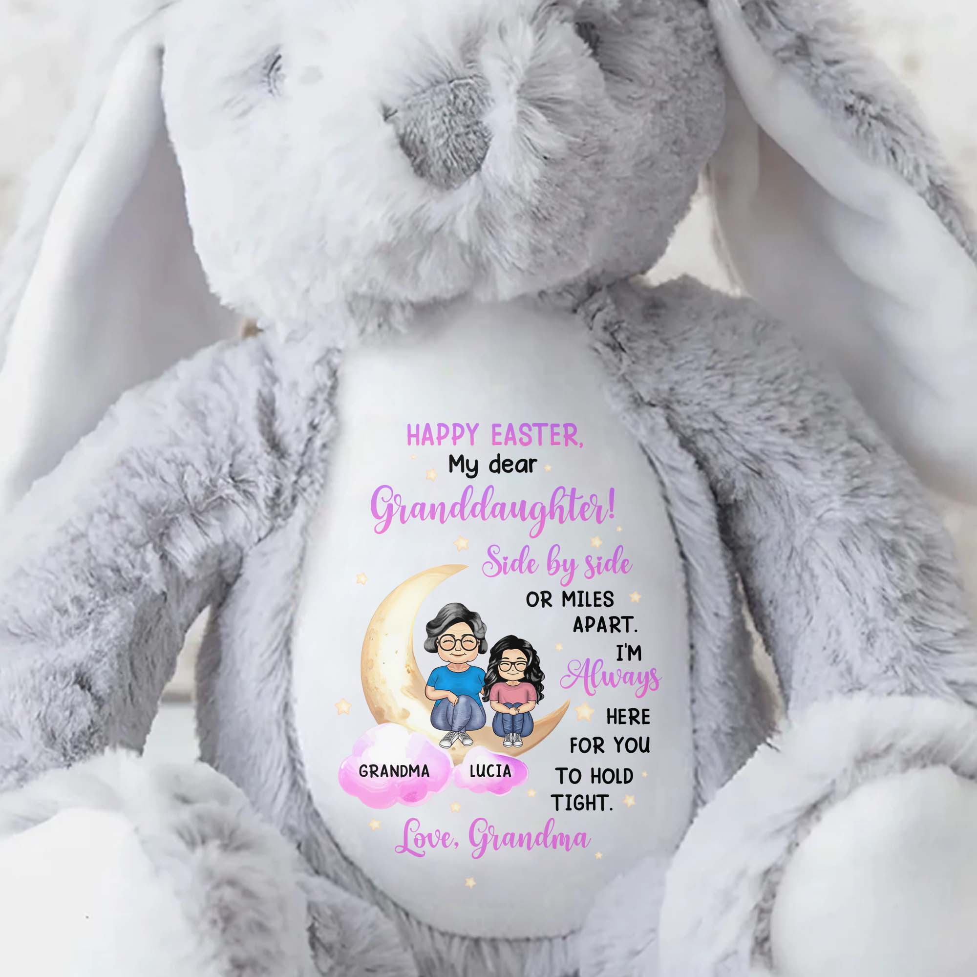 Happy Easter, My Dear Granddaughter, Side By Side Or Miles Apart, Bunny - Personalized Stuffed Bunny - GDT254_BUN