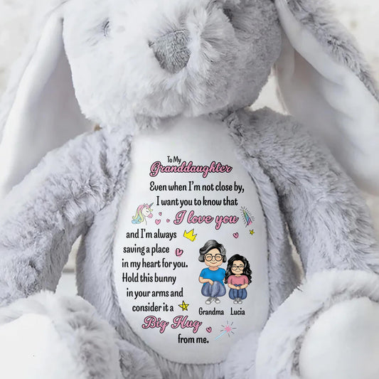 To My Granddaughter, Even when I'm not close by, I want you to know that I love you, Bunny and Hearts - Personalized Stuffed Bunny - GDT255_BUN