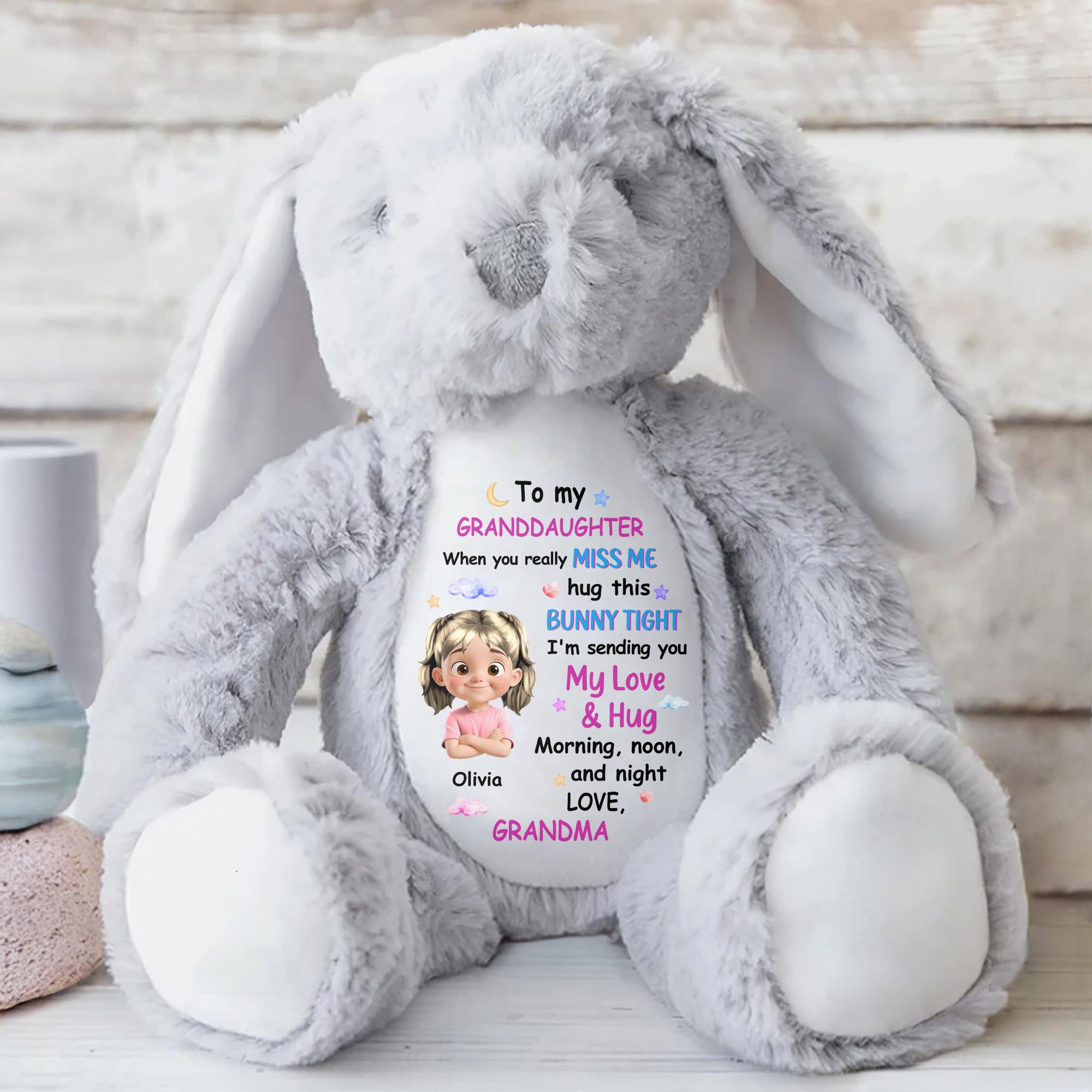 To My Granddaughter, When You Really Miss Me, Hug This Bunny Tight - Personalized Stuffed Bunny - GDT256_BUN