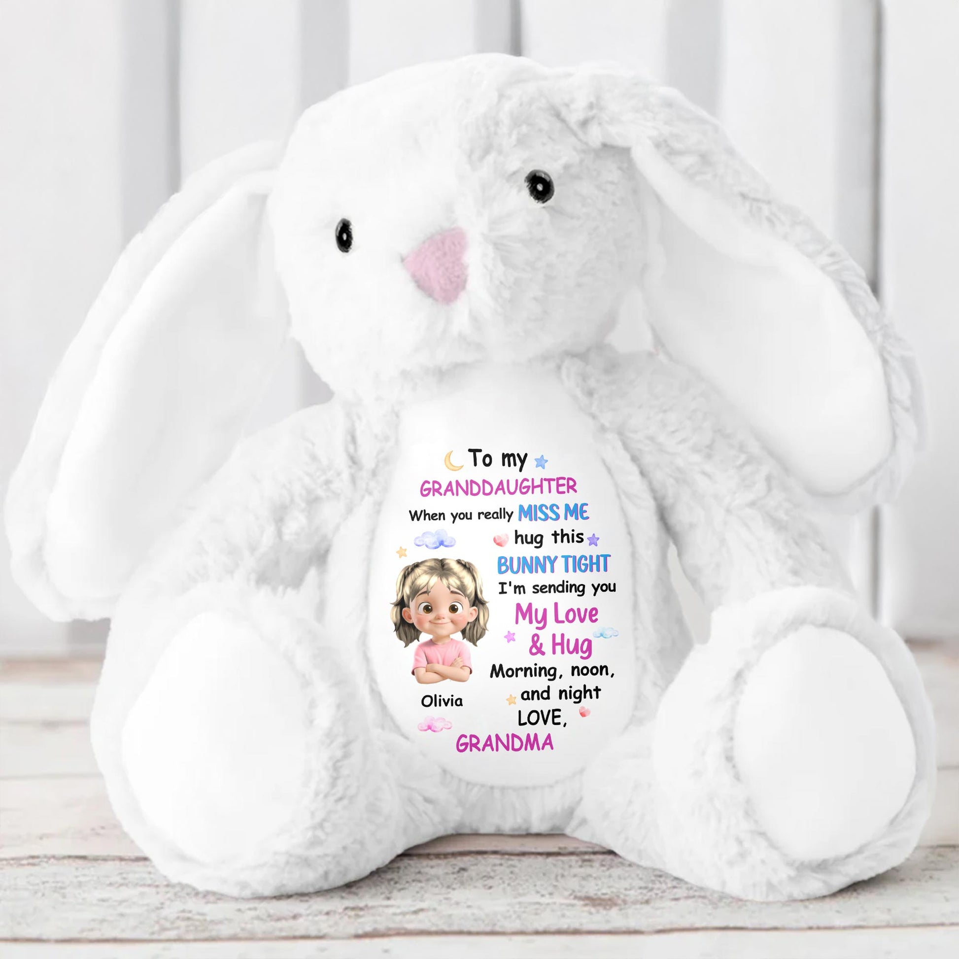 To My Granddaughter, When You Really Miss Me, Hug This Bunny Tight - Personalized Stuffed Bunny - GDT256_BUN