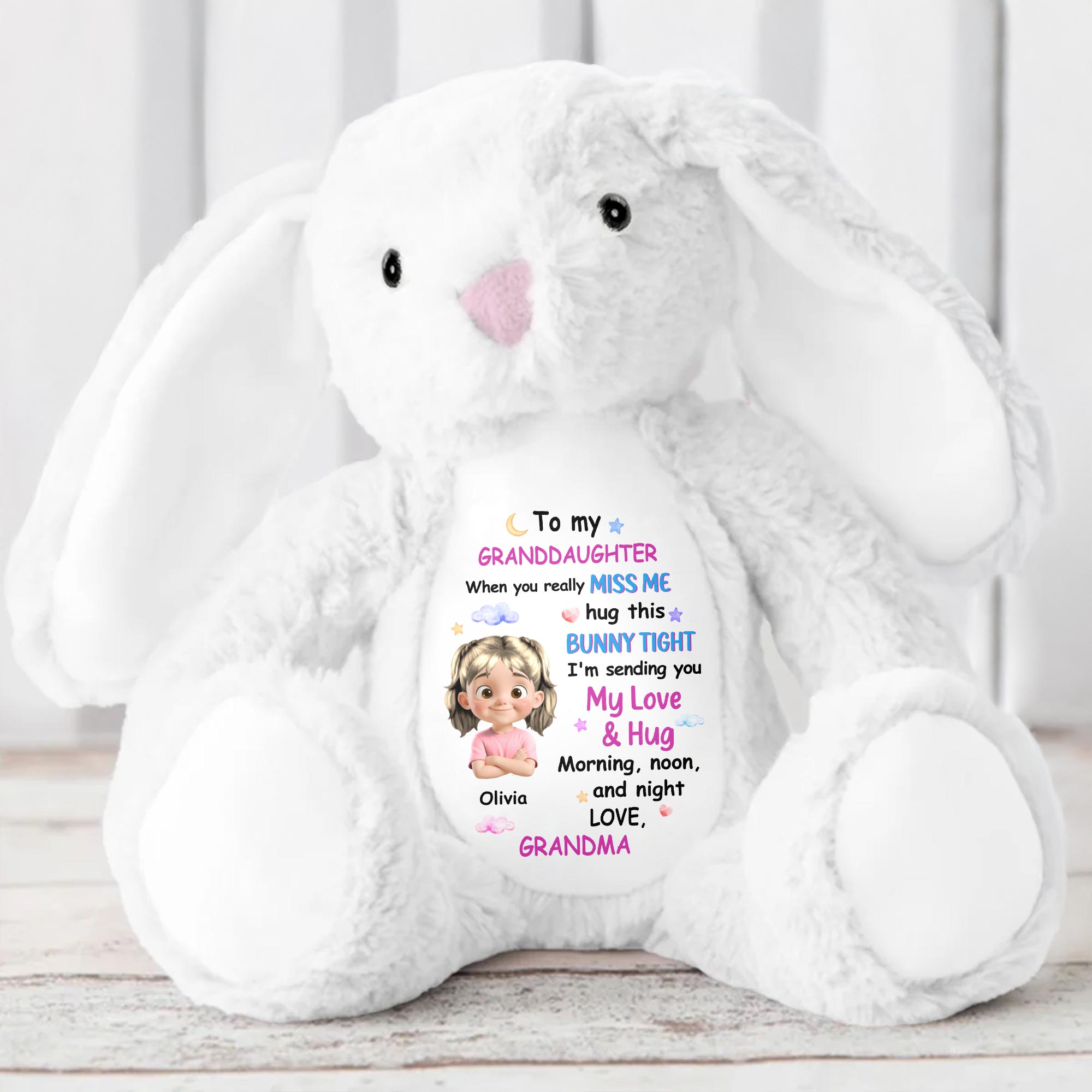 To My Granddaughter, When You Really Miss Me, Hug This Bunny Tight - Personalized Stuffed Bunny - GDT256_BUN