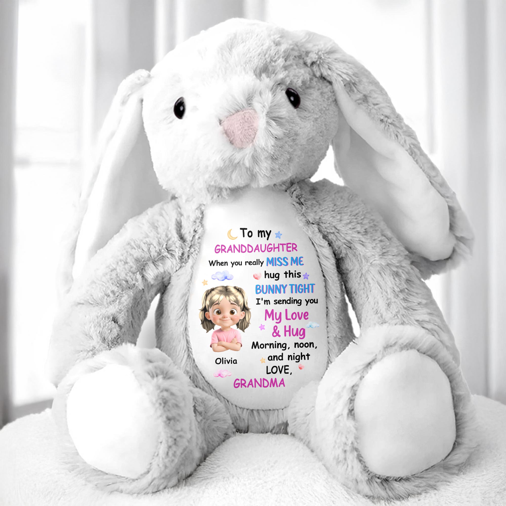 To My Granddaughter, When You Really Miss Me, Hug This Bunny Tight - Personalized Stuffed Bunny - GDT256_BUN
