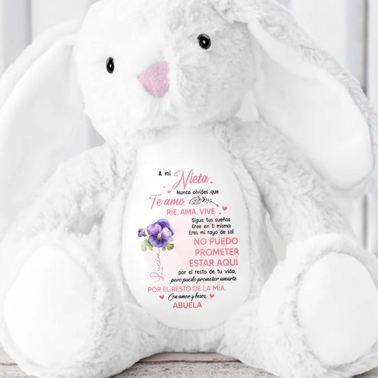 A mi Nieta, Nunca Olvides Que Te Amo, Bunny and Flowers - Personalized Stuffed Bunny - GDT257_BUN