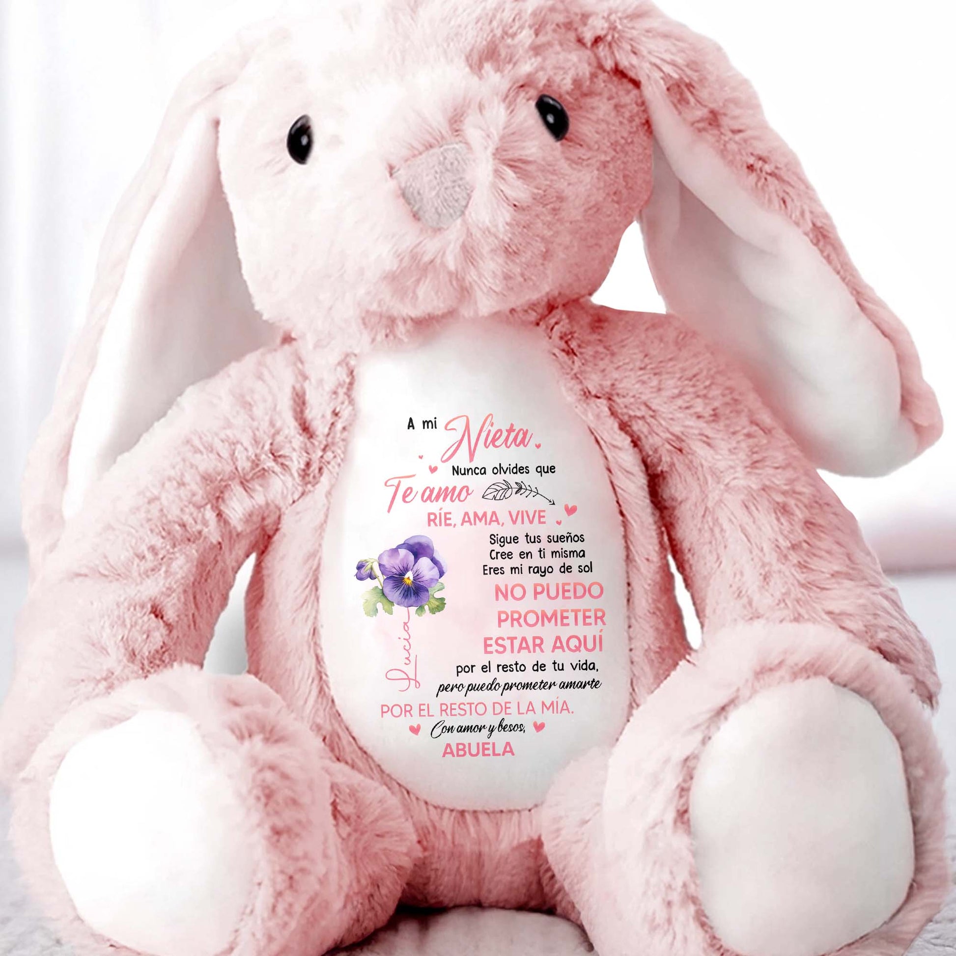 A mi Nieta, Nunca Olvides Que Te Amo, Bunny and Flowers - Personalized Stuffed Bunny - GDT257_BUN