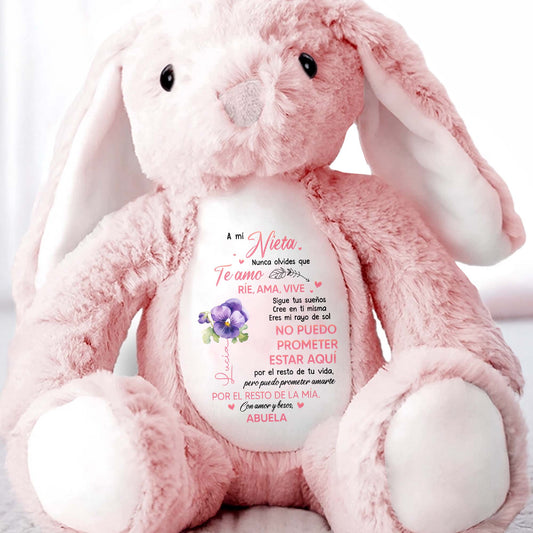 A mi Nieta, Nunca Olvides Que Te Amo, Bunny and Flowers - Personalized Stuffed Bunny - GDT257_BUN