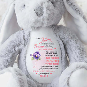 A mi Nieta, Nunca Olvides Que Te Amo, Bunny and Flowers - Personalized Stuffed Bunny - GDT257_BUN