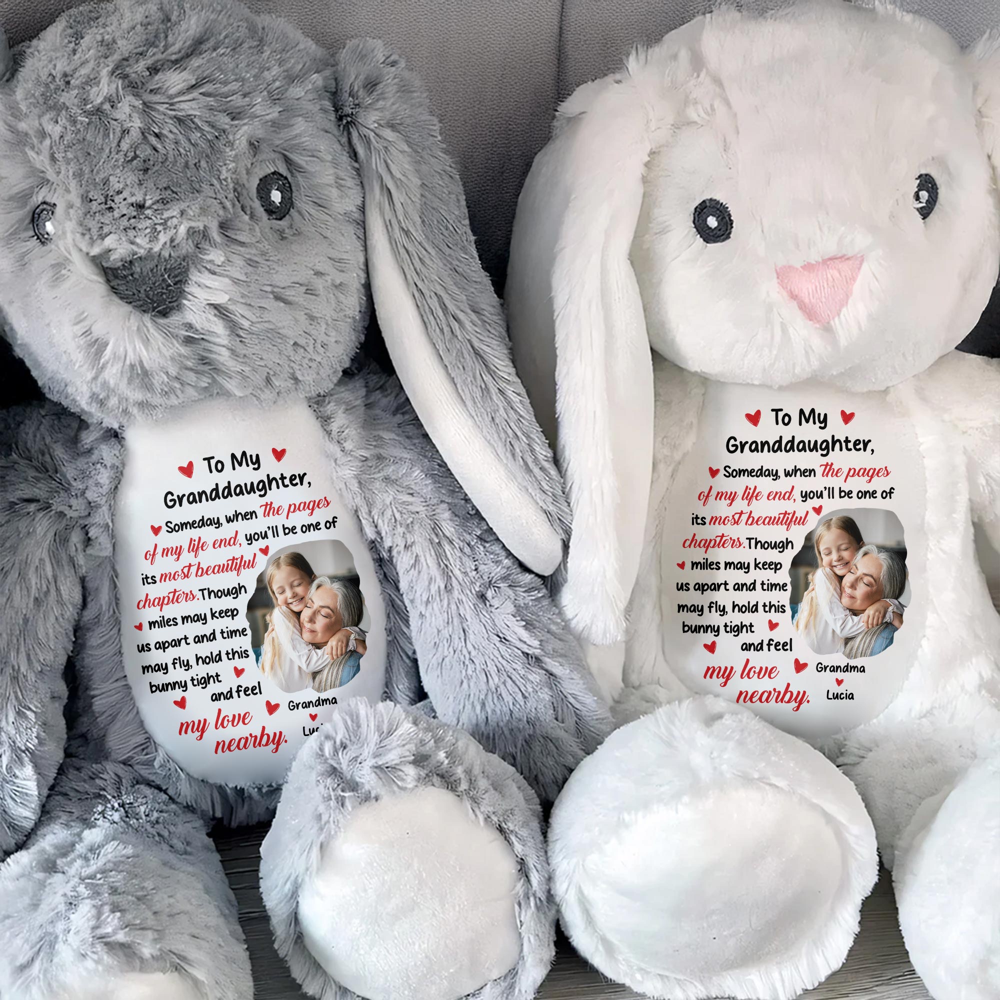 To My Granddaughter, Someday, When The Pages Of My Life End, You'll Be One Of Its Most Beautiful Chapters - Personalized Stuffed Bunny - GDT259_BUN