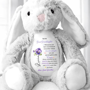 To My Great Granddaughter, Whenever You Feel Overwhelmed, Remember Whose Great Granddaughter You Are, Stuffed Bunny And Flowers - Personalized Stuffed Bunny - GDT262_BUN