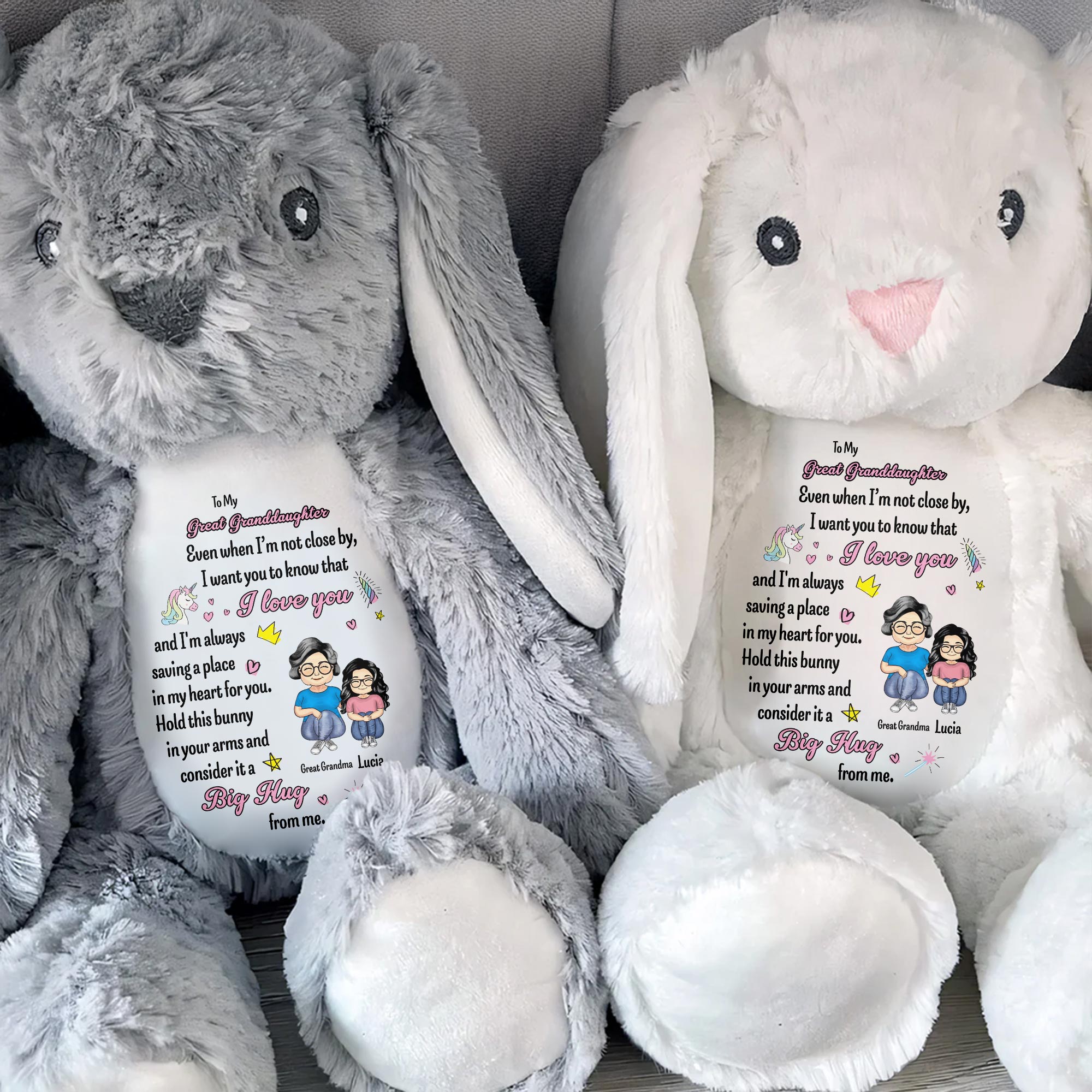 To My Great Granddaughter, Even when I'm not close by, Bunny and Hearts - Personalized Stuffed Bunny - GDT263_BUN