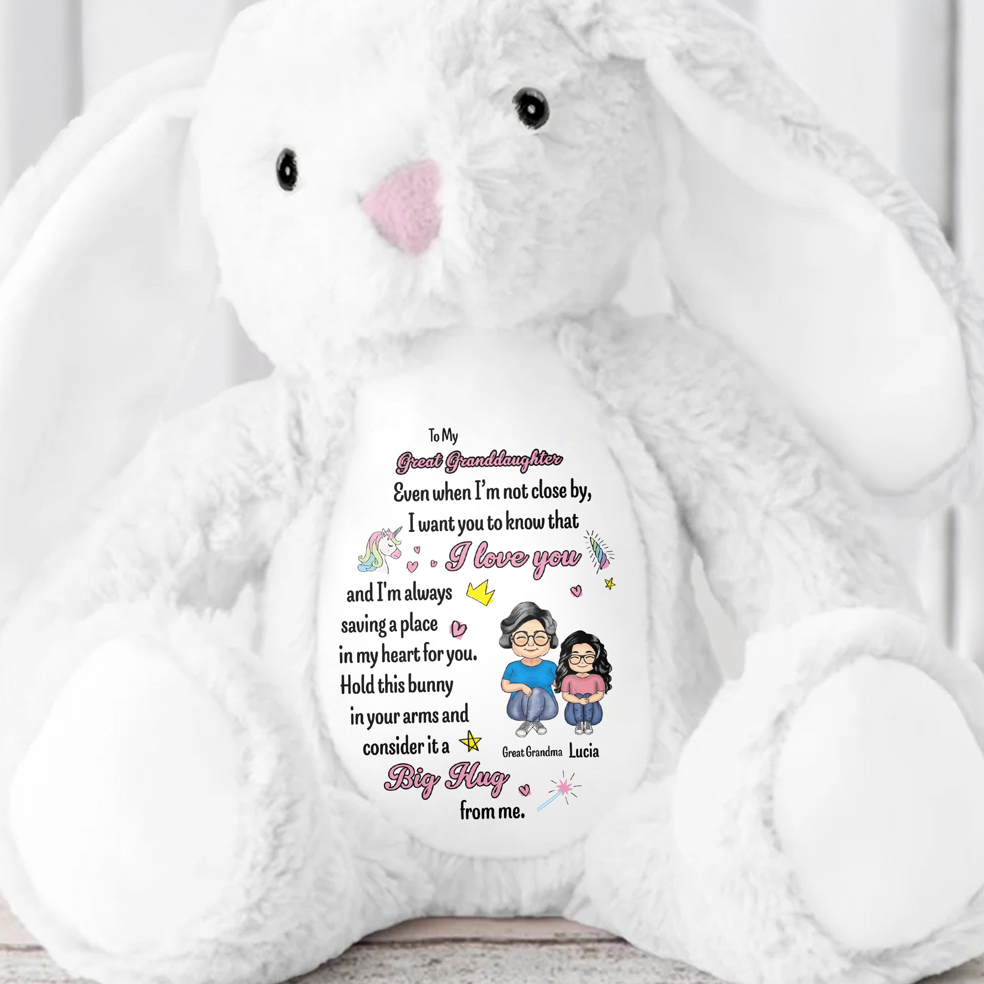 To My Great Granddaughter, Even when I'm not close by, Bunny and Hearts - Personalized Stuffed Bunny - GDT263_BUN
