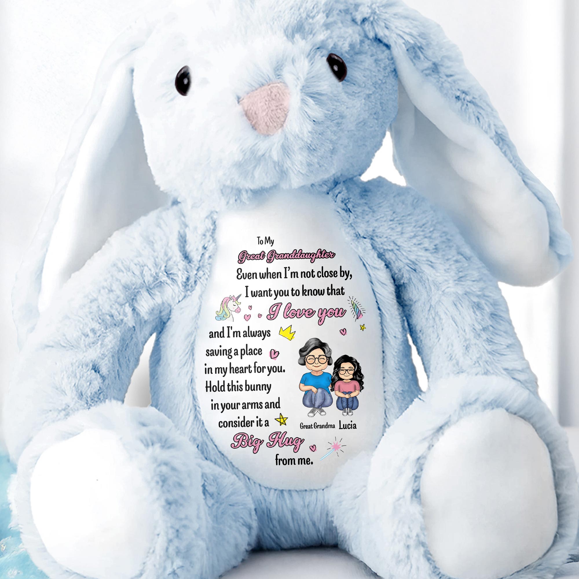 To My Great Granddaughter, Even when I'm not close by, Bunny and Hearts - Personalized Stuffed Bunny - GDT263_BUN