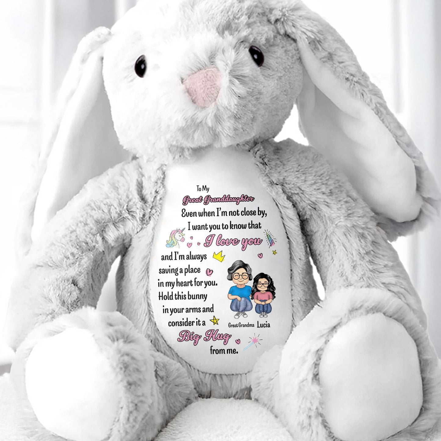 To My Great Granddaughter, Even when I'm not close by, Bunny and Hearts - Personalized Stuffed Bunny - GDT263_BUN