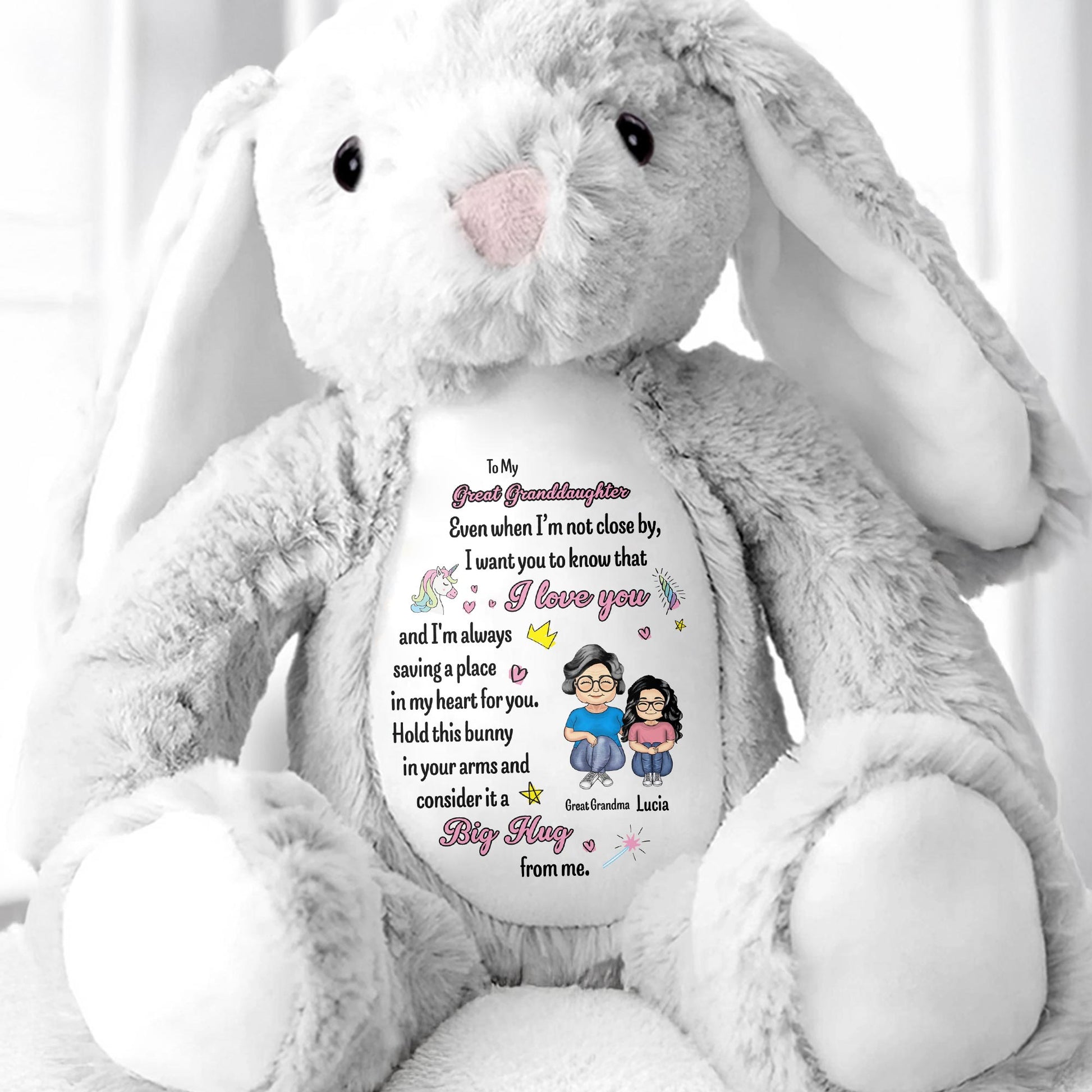 To My Great Granddaughter, Even when I'm not close by, Bunny and Hearts - Personalized Stuffed Bunny - GDT263_BUN