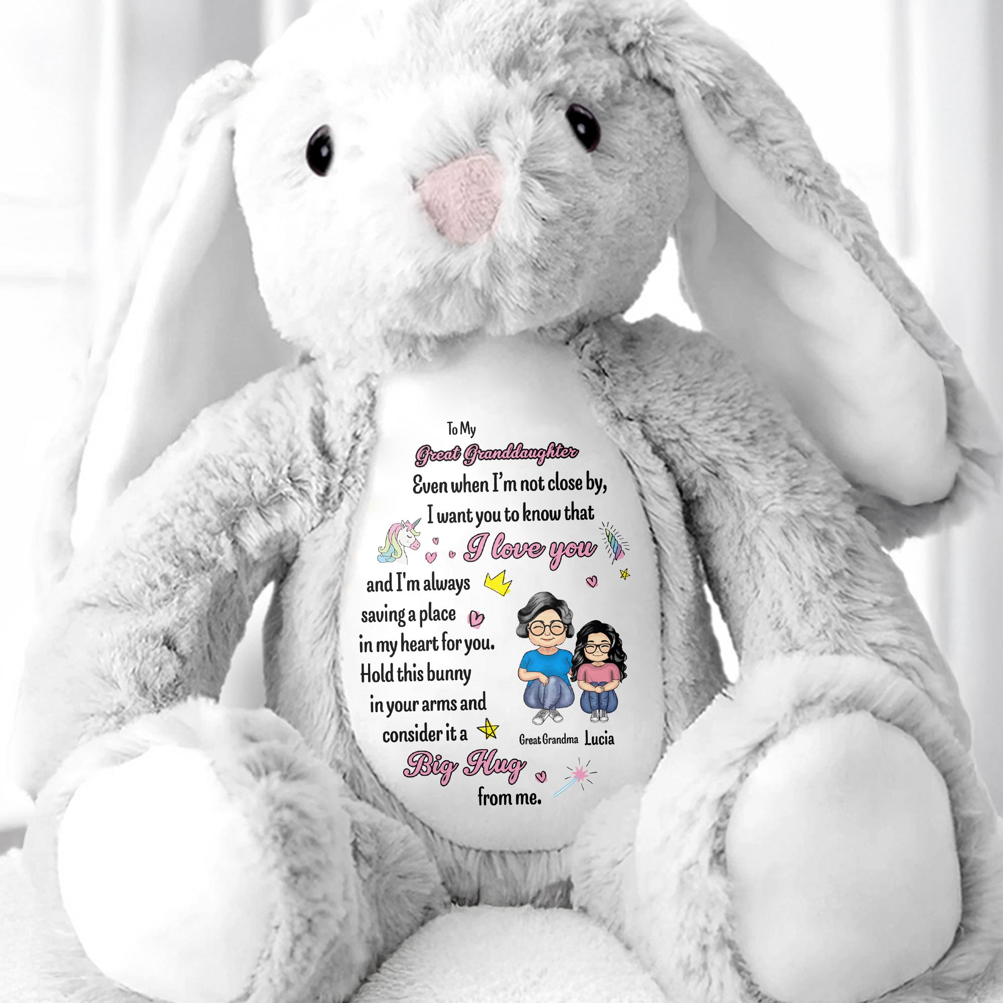 To My Great Granddaughter, Even when I'm not close by, Bunny and Hearts - Personalized Stuffed Bunny - GDT263_BUN