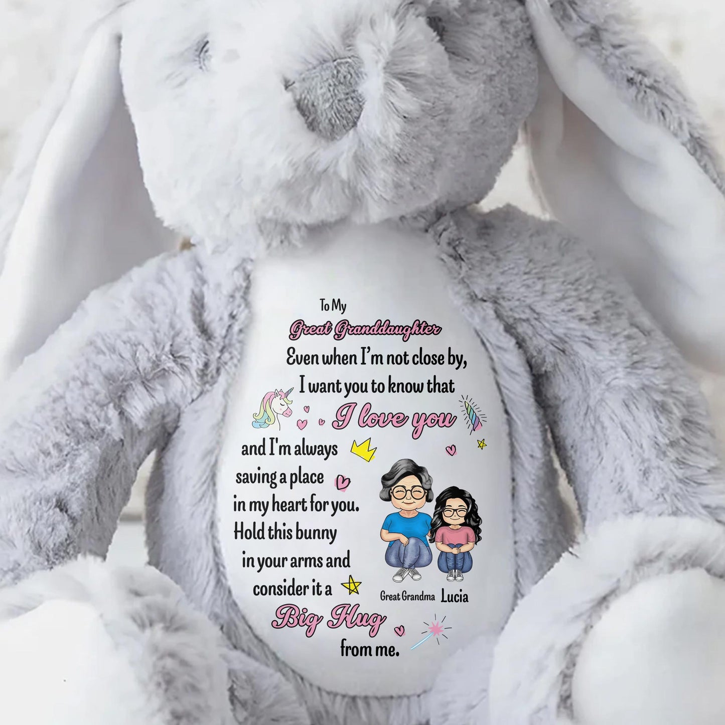 To My Great Granddaughter, Even when I'm not close by, Bunny and Hearts - Personalized Stuffed Bunny - GDT263_BUN