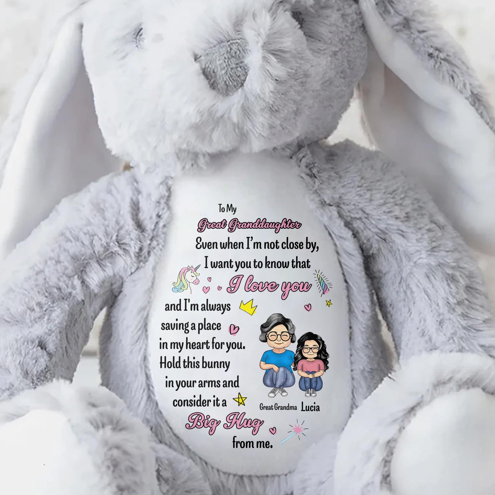 To My Great Granddaughter, Even when I'm not close by, Bunny and Hearts - Personalized Stuffed Bunny - GDT263_BUN