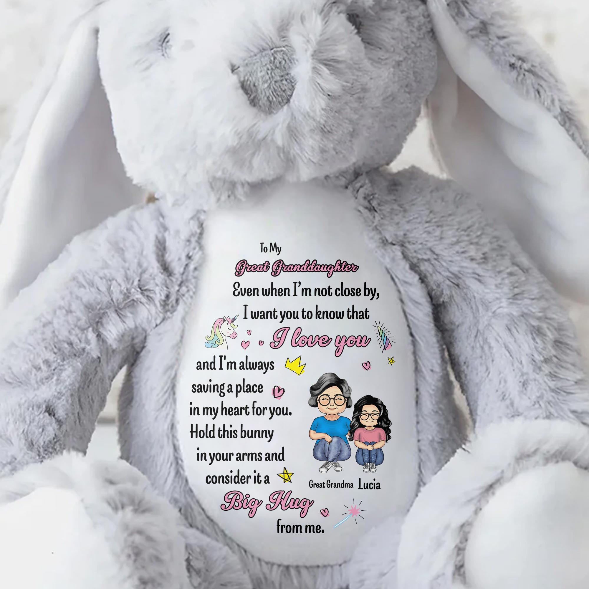 To My Great Granddaughter, Even when I'm not close by, Bunny and Hearts - Personalized Stuffed Bunny - GDT263_BUN