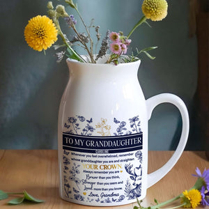 To My Granddaughter, Whenever You Feel Overwhelmed, Remember Whose Granddaughter You Are, Flowers And Deer - Personalized Ceramic Flower Vase