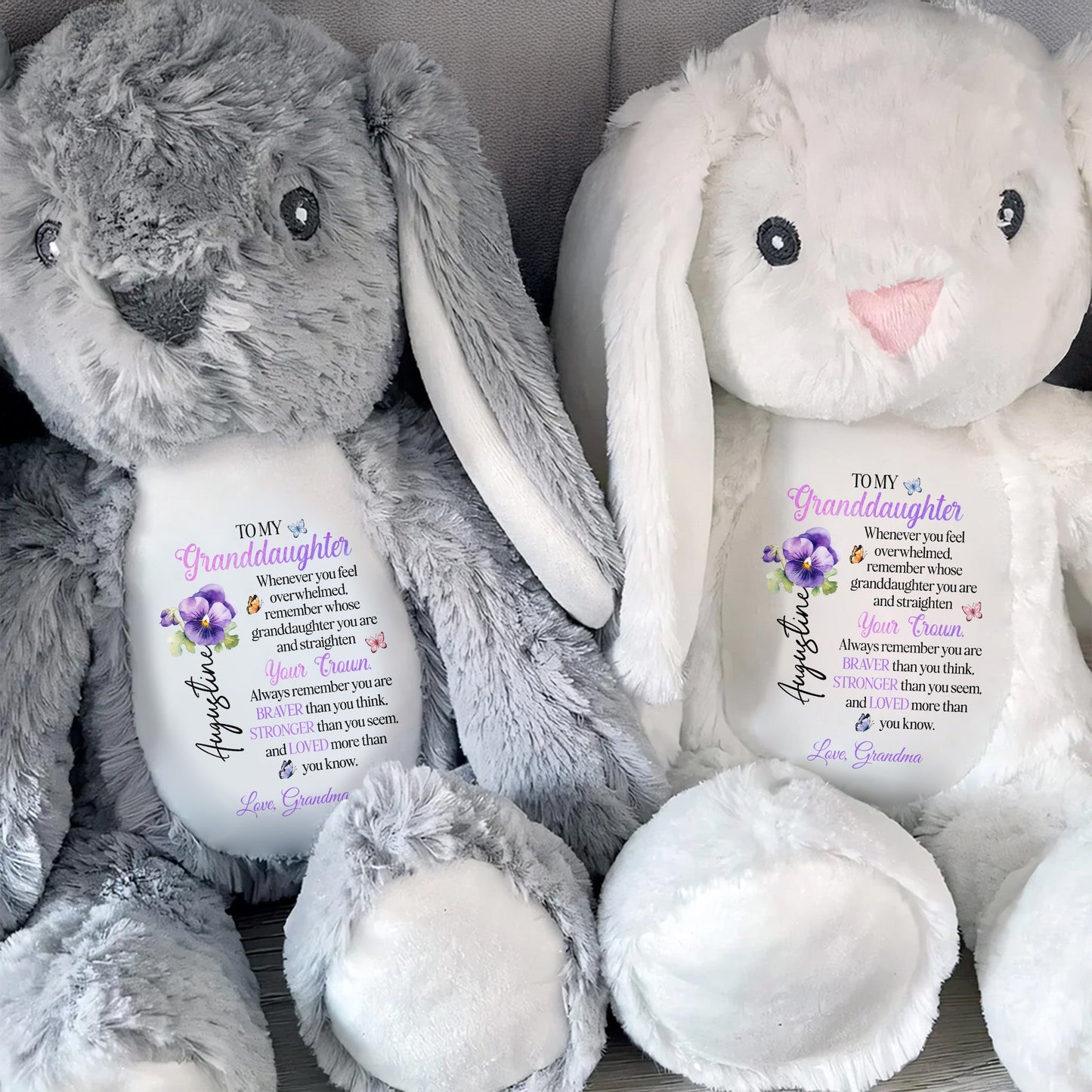 To My Granddaughter, Whenever You Feel Overwhelmed, Crown And Flowers - Personalized Stuffed Bunny - GDT271_BUN