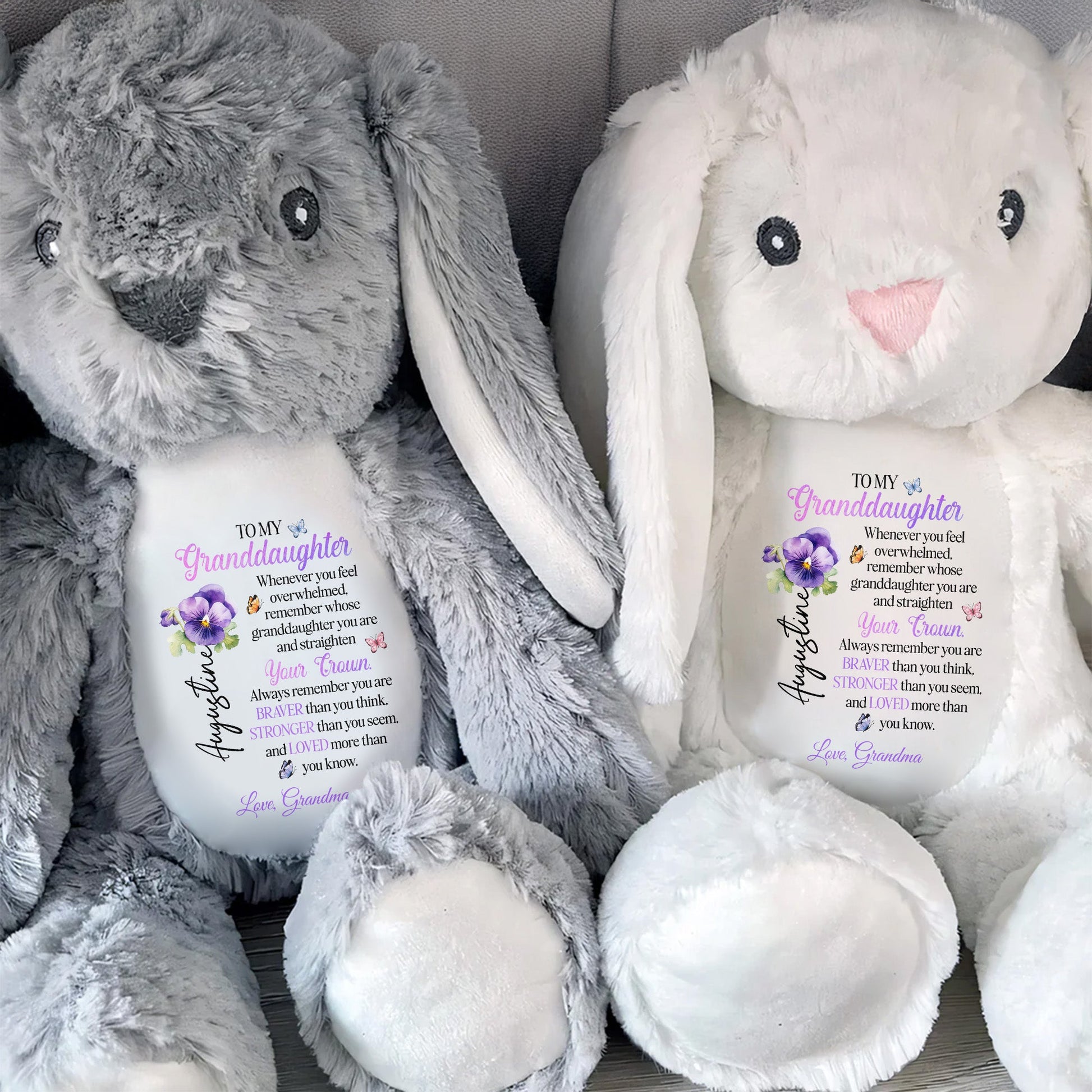 To My Granddaughter, Whenever You Feel Overwhelmed, Crown And Flowers - Personalized Stuffed Bunny - GDT271_BUN