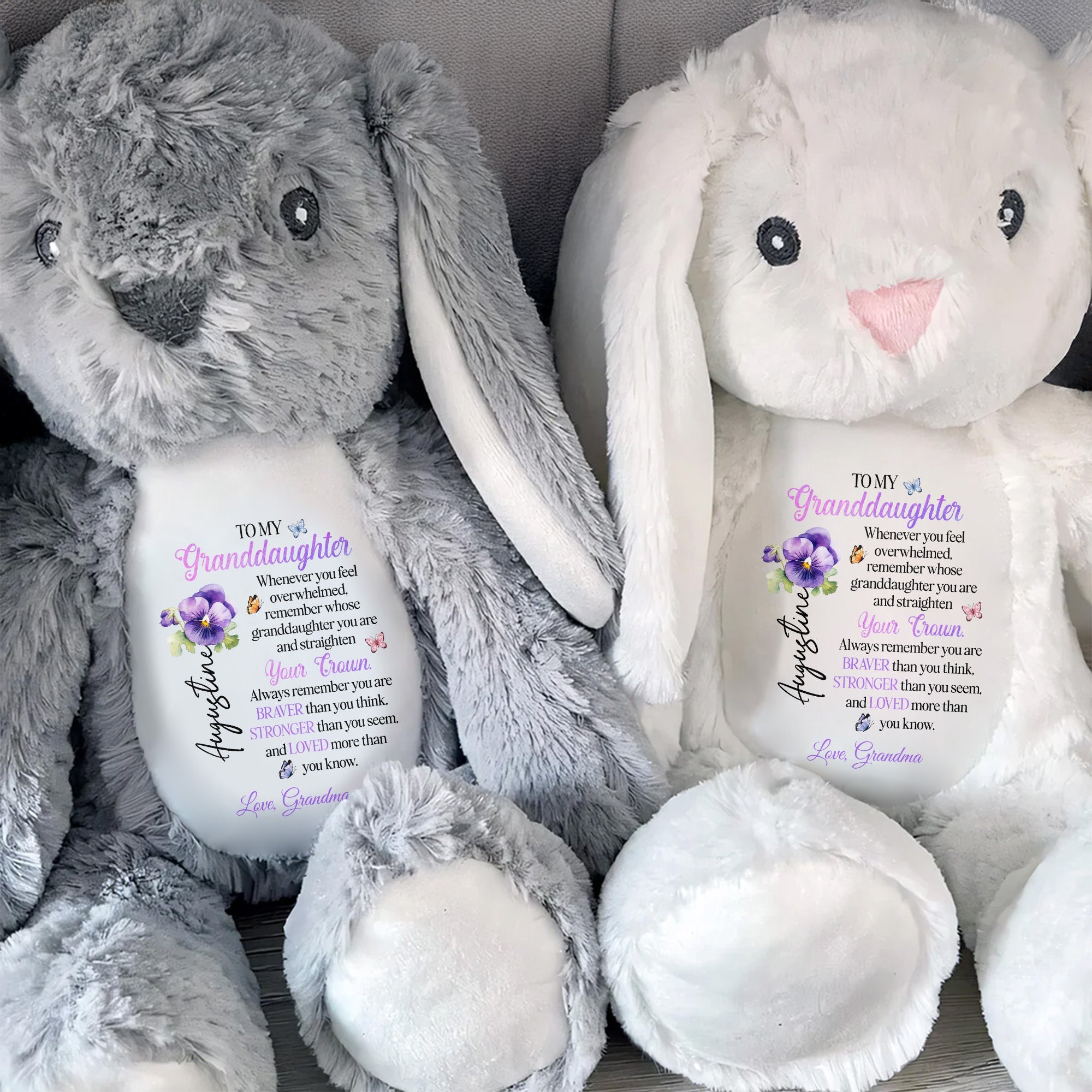 To My Granddaughter, Whenever You Feel Overwhelmed, Crown And Flowers - Personalized Stuffed Bunny - GDT271_BUN