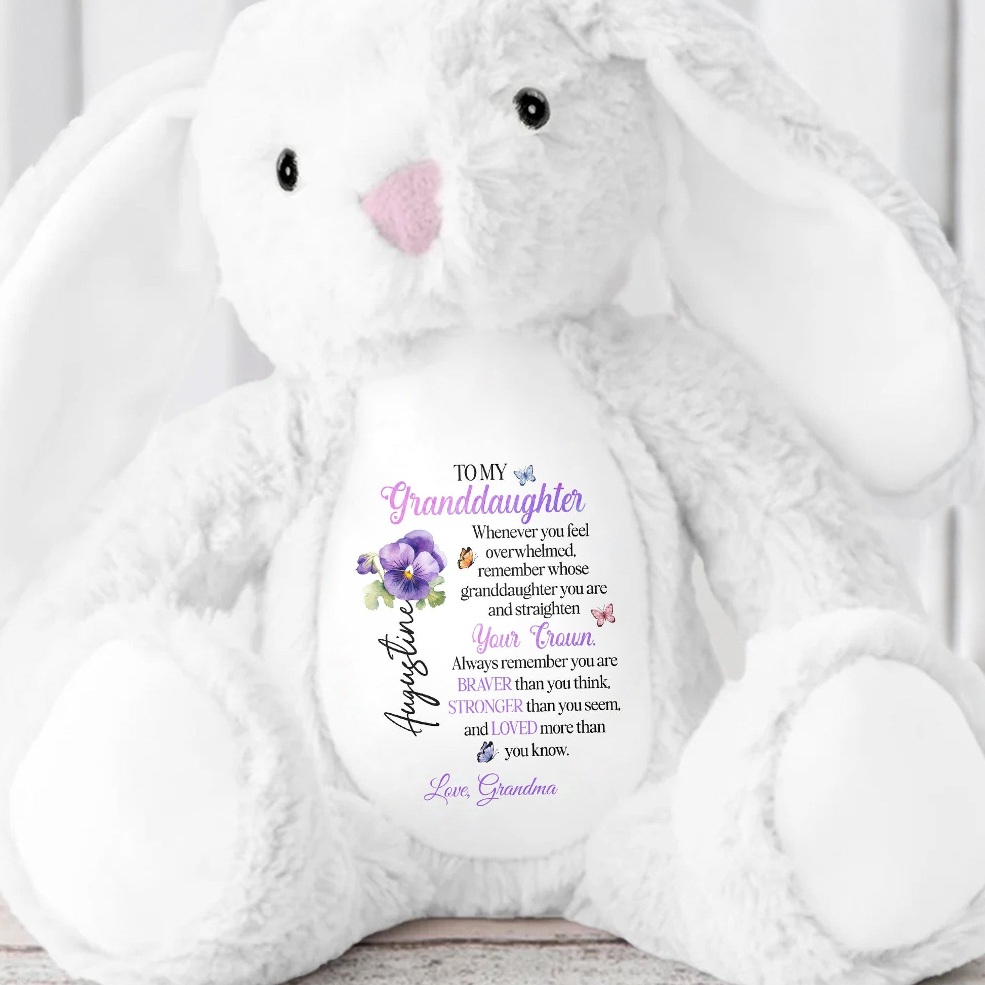 To My Granddaughter, Whenever You Feel Overwhelmed, Crown And Flowers - Personalized Stuffed Bunny - GDT271_BUN