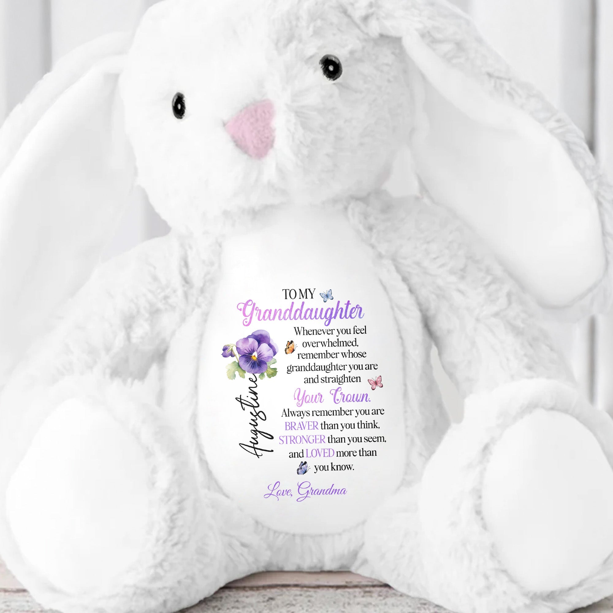 To My Granddaughter, Whenever You Feel Overwhelmed, Crown And Flowers - Personalized Stuffed Bunny - GDT271_BUN