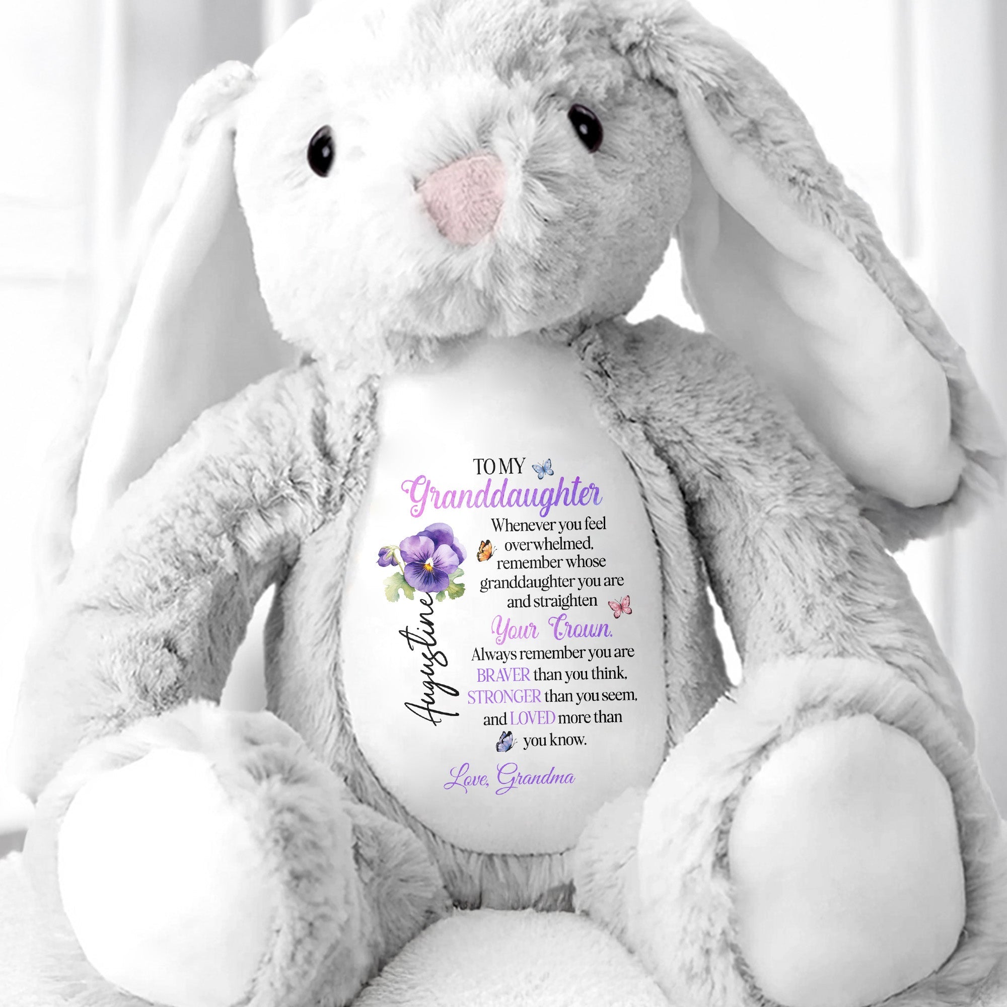 To My Granddaughter, Whenever You Feel Overwhelmed, Crown And Flowers - Personalized Stuffed Bunny - GDT271_BUN