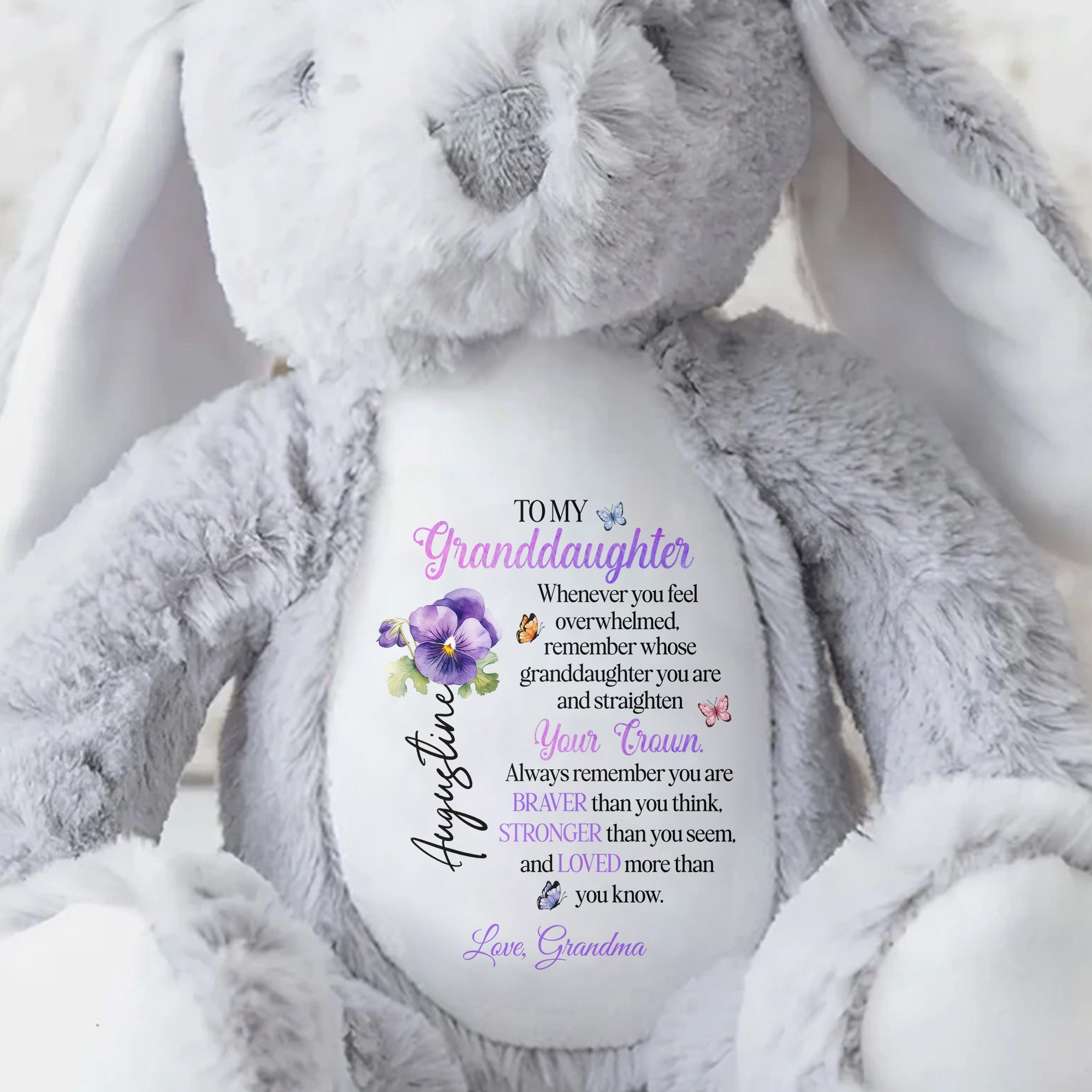 To My Granddaughter, Whenever You Feel Overwhelmed, Crown And Flowers - Personalized Stuffed Bunny - GDT271_BUN