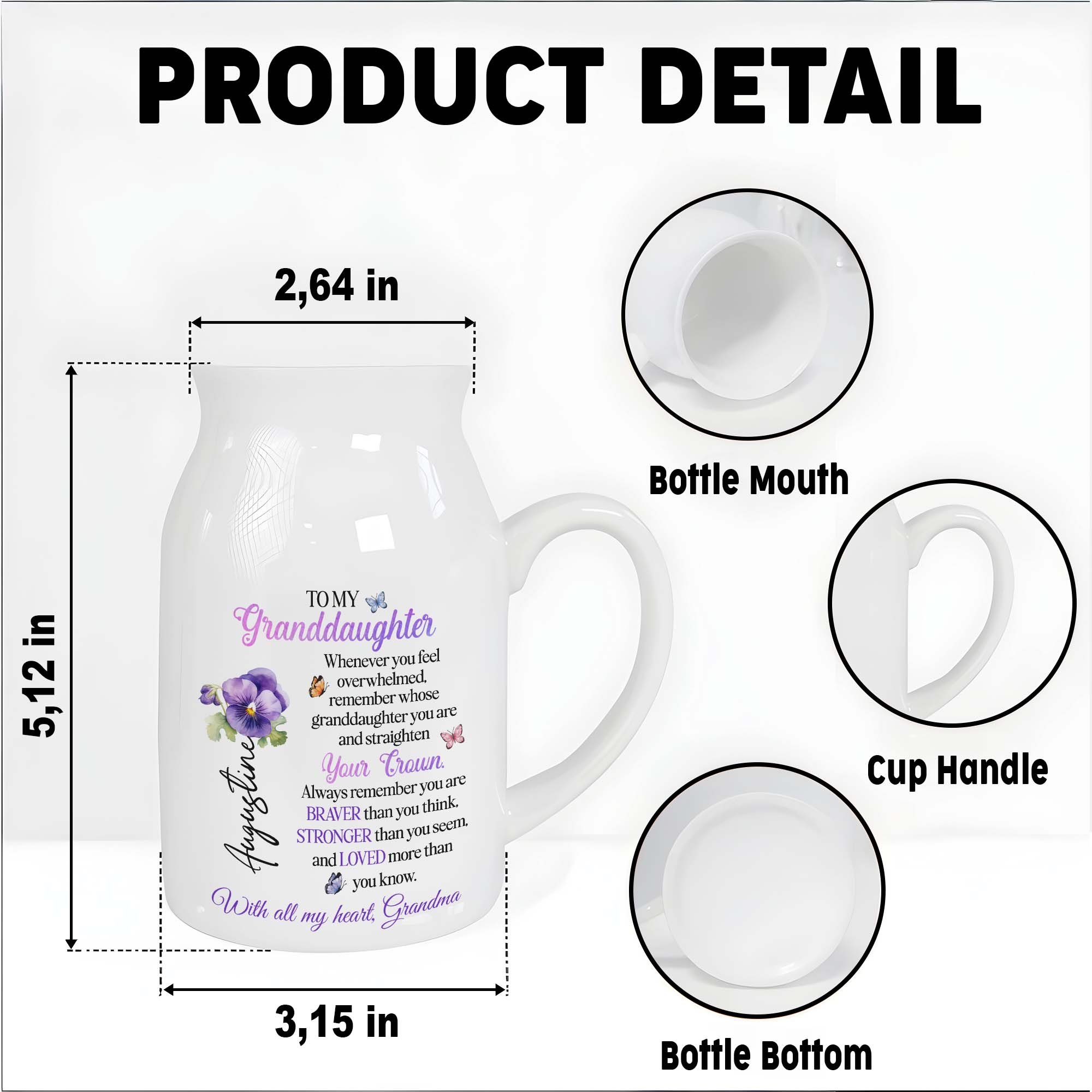 To My Granddaughter, Remember Whose Granddaughter You Are, Flowers, Crown, And Butterfly - Personalized Ceramic Flower Vase